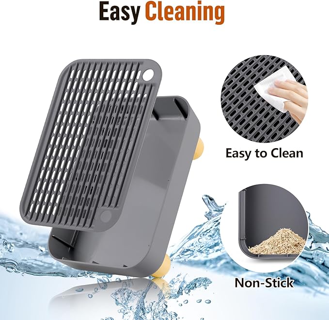 Cat Litter Box Step Ramp, Cat Litter Catcher Mat with Wooden Feet, Filter Function, Pedal Stool for Self-Cleaning Litter Box, Ideal for Kitten & Elderly Cats (Dark Grey)