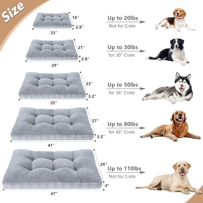MIHIKK Washable L Dog Bed for Large Dogs with Anti-Slip Bottom, Premium Foam Pet Pad for Crate for Large Medium Small Sized Puppies, 35" x 23" Gray
