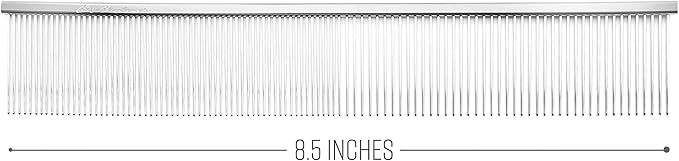 Chris Christensen 504 8.5 in. Fine/Coarse Greyhound-Style Butter Comb, Groom Like a Professional, Rounded Corners Prevent Friction and Breakage, Solid Brass Spin with Steel Teeth, Chrome Finish.