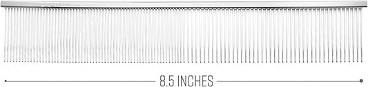 Chris Christensen 504 8.5 in. Fine/Coarse Greyhound-Style Butter Comb, Groom Like a Professional, Rounded Corners Prevent Friction and Breakage, Solid Brass Spin with Steel Teeth, Chrome Finish.