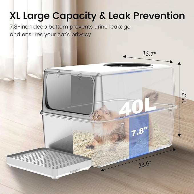 Stainless Steel Litter Box with Lid, Enclosed Metal with High Sides, Large Cat Litter Box, Dog-Proof, Odor Control, Easy to Clean,Durable with Round Edge (Frontal Opening)