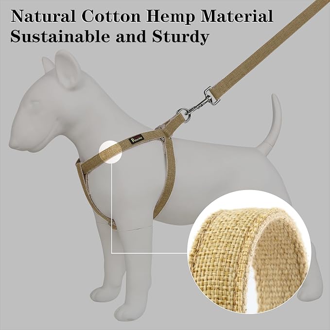 Plutus Pet Cotton Hemp Step in Dog Harness, Sustainable, Lightweight and Escape-Proof, Quick Fit Dog Harness for Puppy Small Medium and Large Dogs, Khaki, M