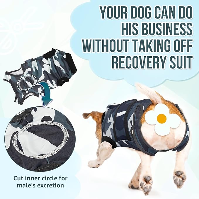 Lukovee Recovery Suit for Dogs, Zipper On Recovery Suit for Female Male Dog, Onesie Abdominal Wounds Cone E-Collar Alternative Prevent Licking Spay Recovery Suit (M,CF)