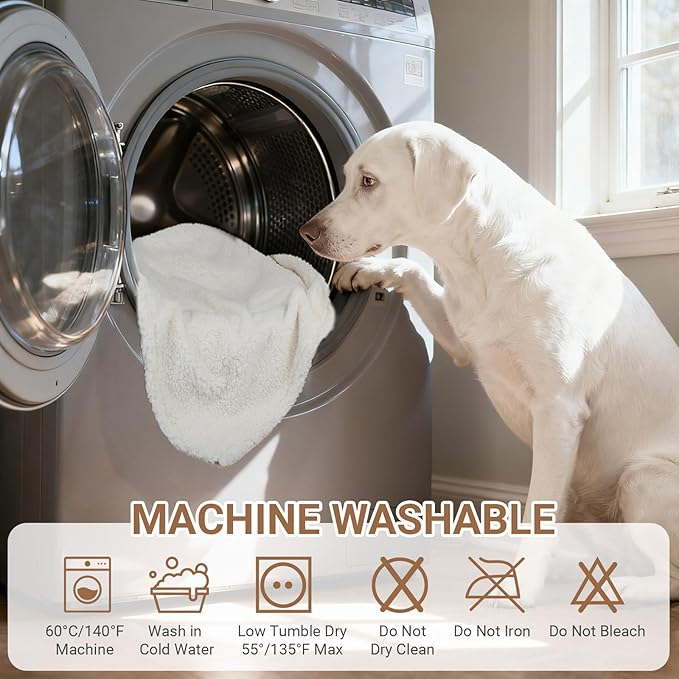 Waterproof Dog Blanket for Medium Dogs - Reversible Washable Pet Blanket, Soft Sherpa Fleece Furniture Protector, Cat Throw Bed Couch, Cream, 30"x40"