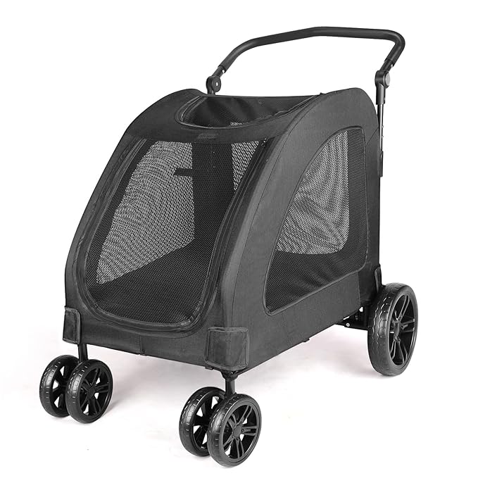 Dog Stroller with 4 Wheels, Folding Cat Strolling for Small/Medium/Large Dogs & Cats to 120 lbs, pet Stroller with Removable Carrier, Storage Basket,Cup Holder (Black)