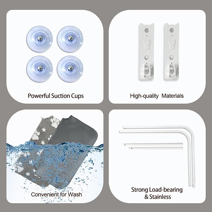 Cat Window Perch, Foldable Cat Window Hammock with Cute 3D Textured Flower Cover, Breathable Mesh Cover and Strong Suction Cups, Cordless Window Seat Bed for Indoor Cats (Grey, Medium)