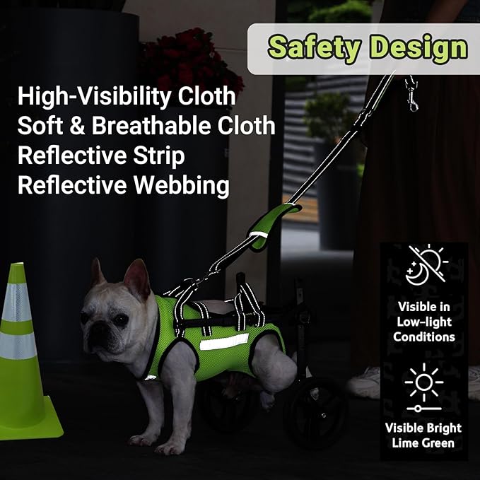 Dog Wheelchair for Back Legs, for Small Breed Dog - Includes High-Visibility Vest, Leash & Sling Lift, for Arthritis, Paralyzed, Injured, or Disabled Dogs - Small