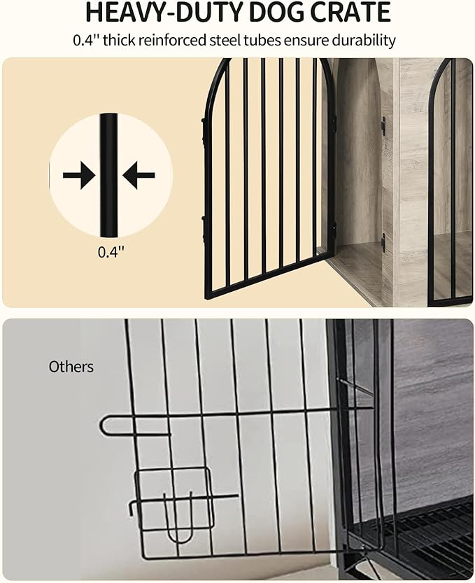 44.1" Wooden Dog Crate Furniture, Indoor Dog Kennel Dogs Cage for Small/Medium/Large Dogs, Heavy Duty Dog Crates Decorative Pet House End Side Table TV Stand, Greige Black DFC83905B