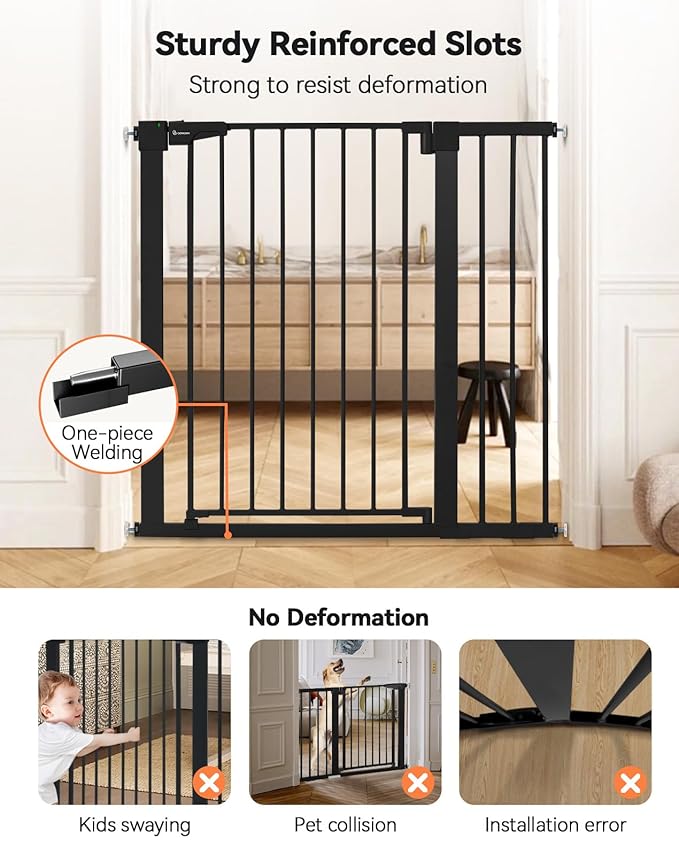 COMOMY 36" Extra Tall Baby Gate for Stairs Doorways, Fits Openings 29.5" to 40.6" Wide, Auto Close Sturdy Safety Dog Gate for House, Pressure Mounted Easy Walk Through Pet Gate with Door, Black