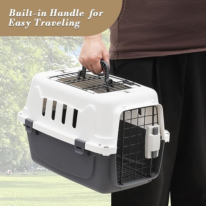 Athena Collection 22" Hard-Sided Travel Pet Carrier for Small Dogs and Cats, Plastic Dog Crate with 2-Door Top & Front Load, Ventilation, Security Lock, Cat Dog Carrier for Pet, up to 22lbs, Grey