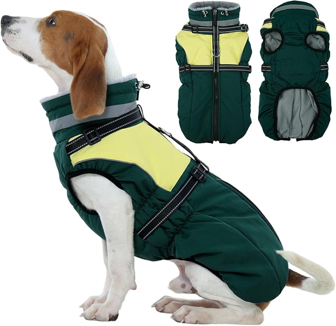 Kuoser Dog Coat, 2 in 1 Dog Jacket with Harness Built in, Winter Waterproof Puppy Puffer Jacket Snowsuit for Small Medium Large Dogs, Cold Weather Reflective Pet Fleece Vest with Zipper