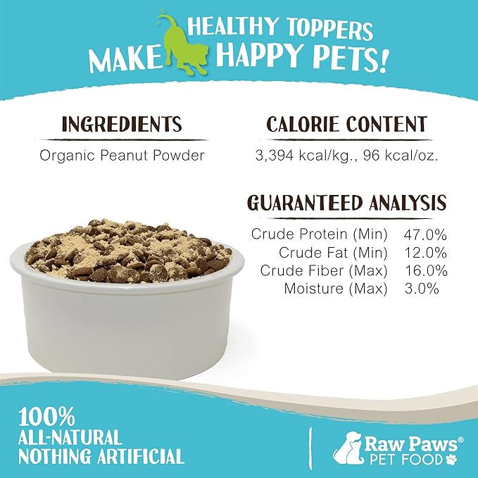 Raw Paws Boost Pet Food Topper Organic Peanut Powder, 2.8-oz - Made in USA - Dog Food Topper, Peanut Butter Treats Meal Toppers for Dogs, Flavor Food Toppers for Picky Dogs, Food Sprinkles