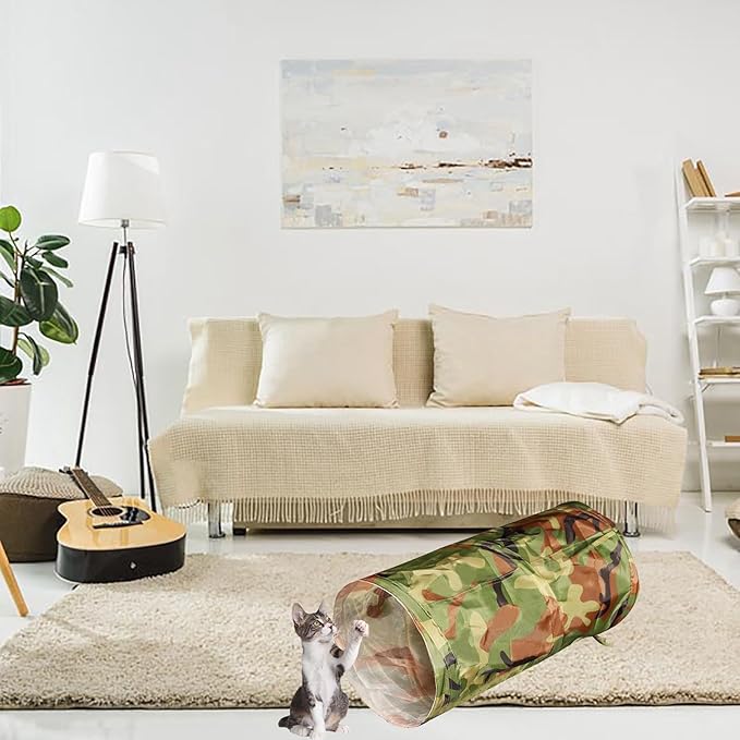 Cat Tunnel for Indoor Cats Interactive, Rabbit Tunnel Toys, Pet Toys Play Tunnels for Cats Kittens Rabbits Puppies Crinkle Pop Up Camouflage Green 20"