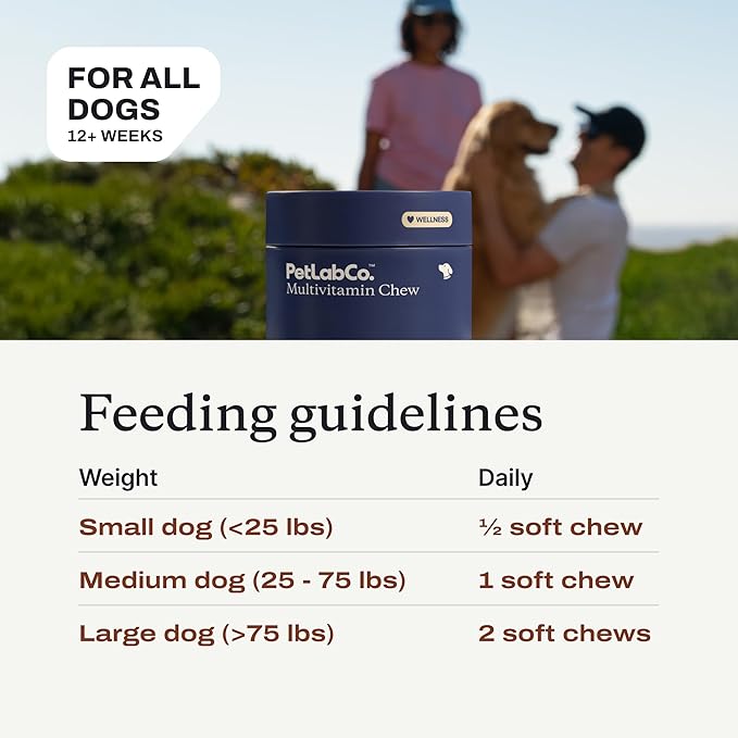 PetLab Co. 22 in 1 Dog Multivitamin - Support Dog's Immune Response, Skin, Coat, Joints & Overall Health - Vitamins A, E, D, B12, Minerals, Antioxidants - Chewable Pork Flavor