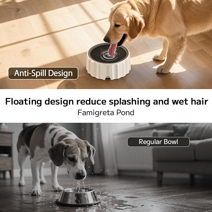 Dog Water Bowl 70oz/2L Large Capacity Water Dispenser No Spill Non Slip No Splash Pet Slow Feeder No Drip Vehicle Carried Travel Slow Drinking Bowl for Dogs Cat(Dark Grey)