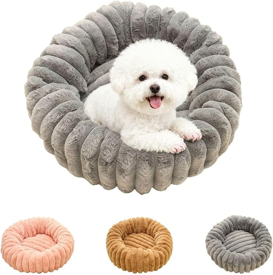 Dog Bed 24 Inch Round, Fluffy Cat Bed with Plush Comfort, Cozy Puppy Bed with Anti-Slip Bottom for Indoor Pets, Gray, Pink, Brown (Gray)
