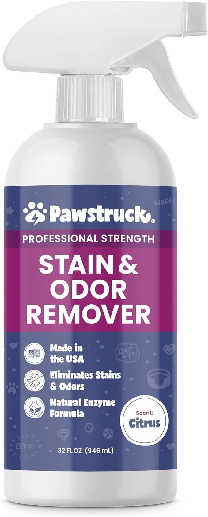 Pawstruck Professional Strength Pet Stain & Odor Remover - Natural Enzyme Cleaning Solution for Dogs & Cats - Safe and Effective Smell Eliminator - 32 oz - Packaging May Vary