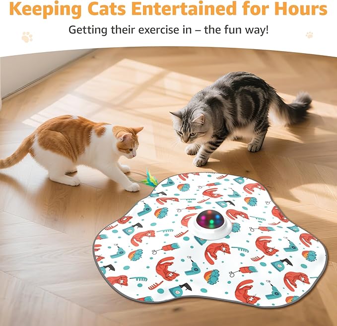 Interactive Cat Toys Rechargeable: Moving Concealed Feathers with Chime - Hide and Seek Toys,Touch Cat Kitten Toy Exercise Toys for Indoor Bored Adult Cats,White