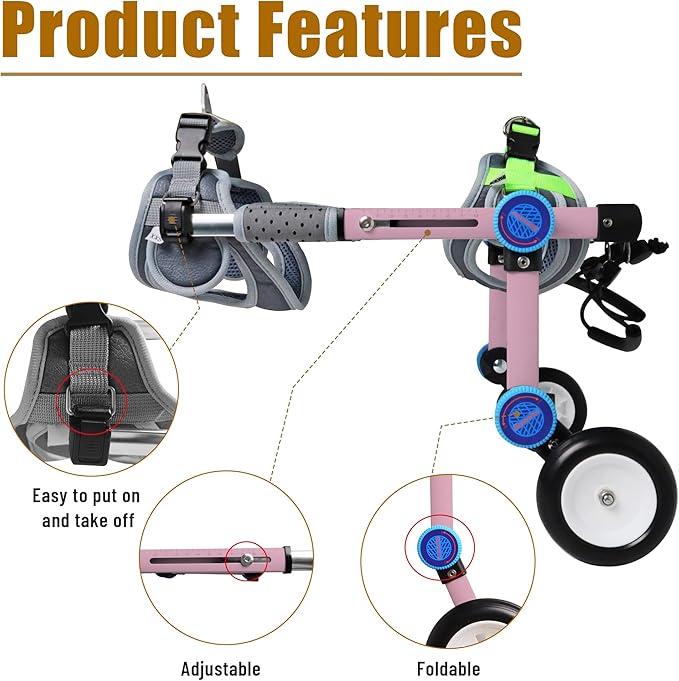 Adjustable Dog Wheelchair for Back Legs Mobility Support Lightweight Pet Wheelchair for Disabled Hind Legs Walking Stable Dog Cart for Pets