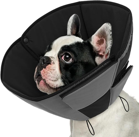 Queenmore Dog Cones for Medium Dogs, Soft Dog Cone Collar After Surgery, Pet Cone for Dogs Wound Care, Spay, Neuter, Breathable Pet Surgery Collars & Cones, Grey M