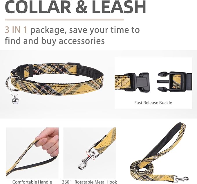 PUPTECK Adjustable Dog Harness Collar and Leash Set Step in No Pull Pet Harness for Small Medium Dogs Puppy and Cats Outdoor Walking Running, Soft Mesh Padded Reflective Vest Harnesses, Yellow, XXS