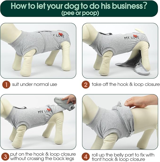 Kuoser Dog Recovery Suit for Male Dogs, Post-Surgery Bodysuit for Spay Neuter, Dog Onesie After Surgery, Anti-Licking Pet Surgical Recovery Suit, Gray XS