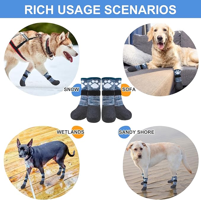 BEAUTYZOO Waterproof Dog Boots for Small Medium Large Size Dogs, Navy Blue XL