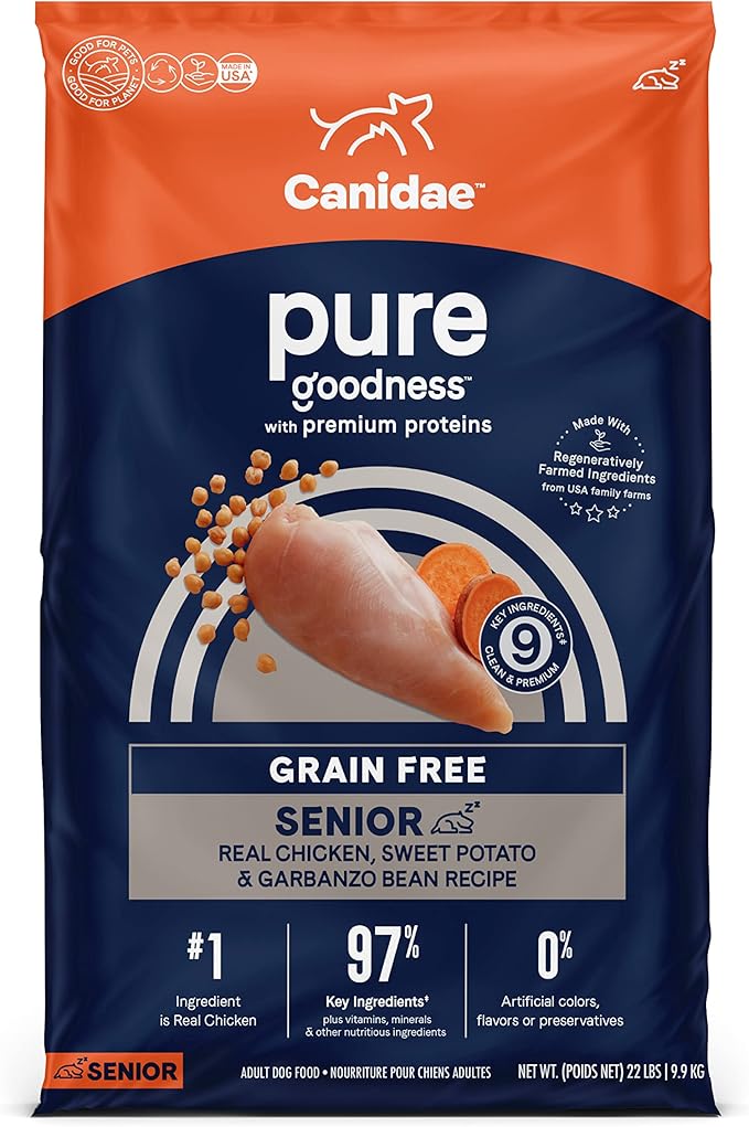 Canidae Pure Limited Ingredient Premium Dry Dog Food for Seniors, Real Chicken, Sweet Potato & Garbanzo Bean Recipe, 22 lbs, Grain Free