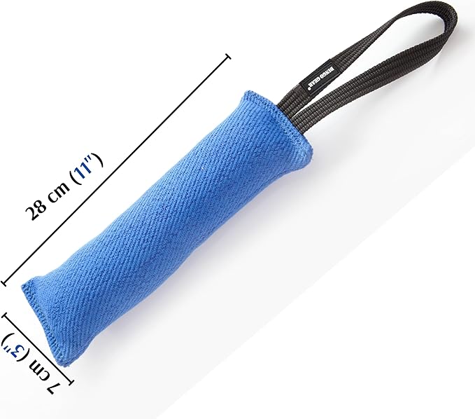 Dingo Gear French Linen tug Toy for Dog, Bumper Toy for Training, Agility, tug of war, bite Pillow for Strong Dog, 1handle 11in Blue S00061