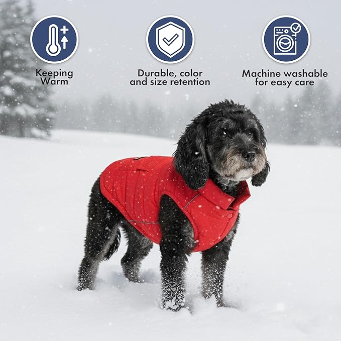 Spark Paws Dog Winter Jacket, Water-Resistant Coat, Warm Reflective Windproof Fleece-Interior, for Medium and Large Dogs - Red - L