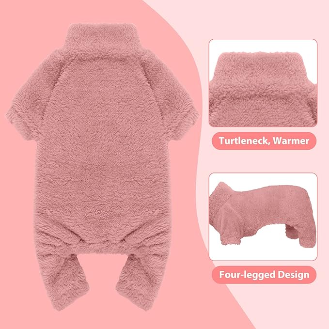 Fuzzy Dog Pajamas Turtleneck Pet Clothes Warm Soft Cozy Lightweight Pet Pjs Dog Sweaters for Small Dogs(Pink-S/M)