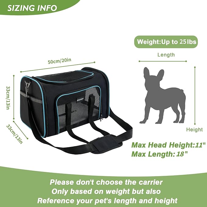 Soundy Large Cat Carrier Dog Carrier Under 25 Lbs,Collapsible Ventilated Portable Pet Bag with Soft Sided Breathable Mesh for Long Car Trips Maxi Load 2 Kittens or Small, Medium Dog (Large Black)
