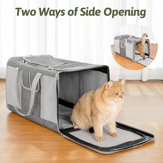 Extra Large Cat Carrier for 2 Cats, 24x14x16in Pet Carriers for Cat and Dog Up to 40lbs, All-Sided Large Mesh Cat Carrier with Great Ventilation, Portable Soft Sided Pet Carriers for Traveling