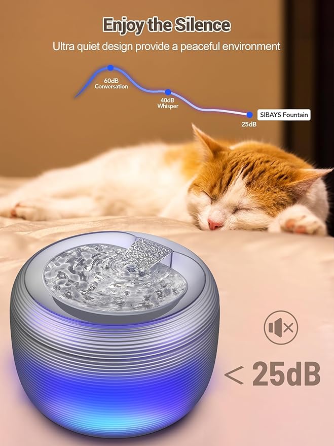 SIBAYS Cat Water Fountain, 118oz/3.5L Large Capacity Cat Fountain for Drinking with LED Light & Water Shortage Reminder, Plastic Automatic Dog Water Bowl Dispenser, Easy to Clean(FS75)