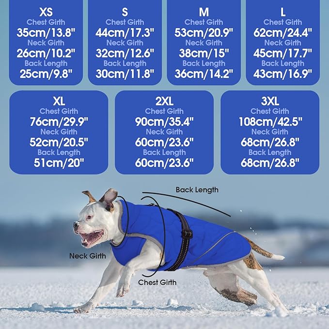 IDOMIK Dog Winter Jacket, Adjustable Waterproof Dog Warm Coat with Fleece Lining, Turtleneck Windproof Cold Weather Coats for Winter, Reflective Warm Snow Jacket for Labrador Golden Retriever,Blue,2XL