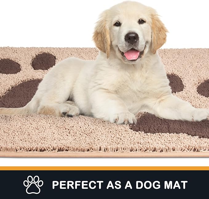 PURRUGS Dirt Trapping Door Mat 32" x 70", Non-Skid/Slip Machine Washable Microfiber Entryway Rug, Dog Doormat, Super Absorbent Welcome Mat for Muddy Wet Shoes and Paws, Beige