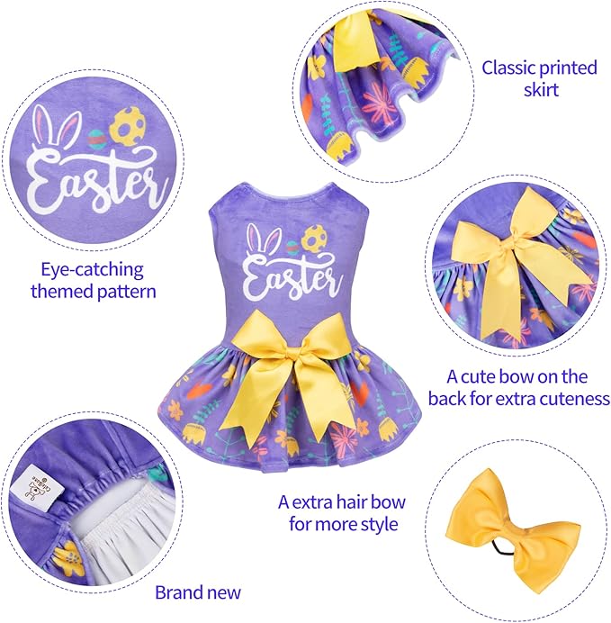 CuteBone Easter Dog Dress Velvet for Small Dogs Girl Flower Skirt Puppy Dresses Purple Dog Clothes CVA16L-D
