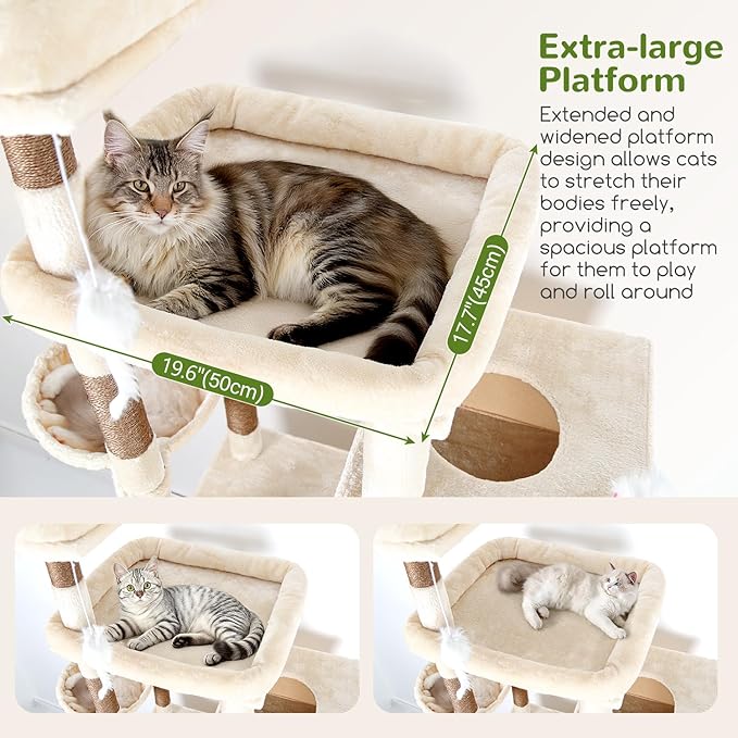 Globlazer Extra Large Cat Tower, 81-inch Tall Cat Tree for Big Cats 20 lbs, XXL Heavy Duty Cat Scratching Tower for Indoor Adult Cats with 3 Cat Condos, 8 Scratching Posts, F81, Beige