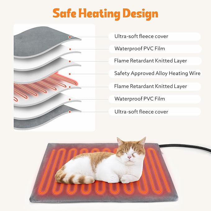 Heated Cat House for Indoor, Large Cat Bed with Heating Pad, Adjustable Temperature&Timing, with Fluffy Ball Hanging and Scratch Pad, Foldable Pet Hideaway for Small Medium and Large Cats (XXL)