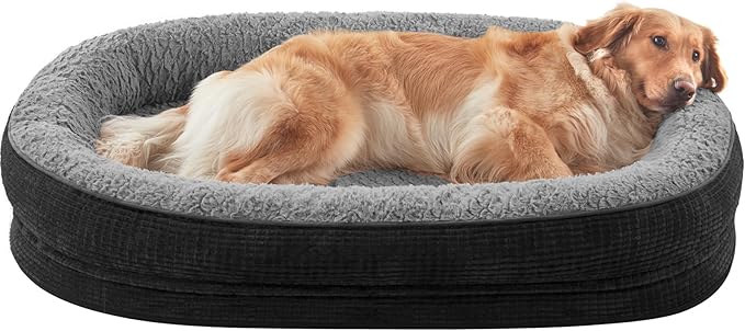 JOEJOY Orthopedic Dog Beds Large Sized Dog, XL Egg-Crate Memory Foam Pet Couch Bed with Bolster Sides, Waterproof Lining, Removable Washable Cover & Non-Slip Bottom, Black