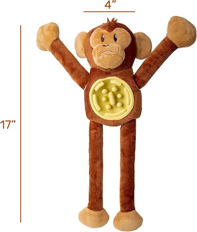 Hollypet Squeaky Plush Stuffed Dog Puzzle Toy with Slow Feeder Bowl, Interactive Chew Toy for Small and Medium Dogs, Tug of War Dog Toys, Monkey
