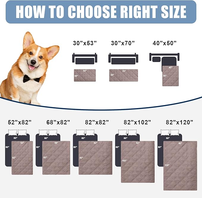 Smiry Waterproof Dog Blanket, Reversible Dog Bed Cover Pet Blanket, Soft Pet Couch Covers for Sofa Washable, Bed Couch Sofa Furniture Protector for Puppy Cat Kids (30"x70", Greyish Brown/Brown)