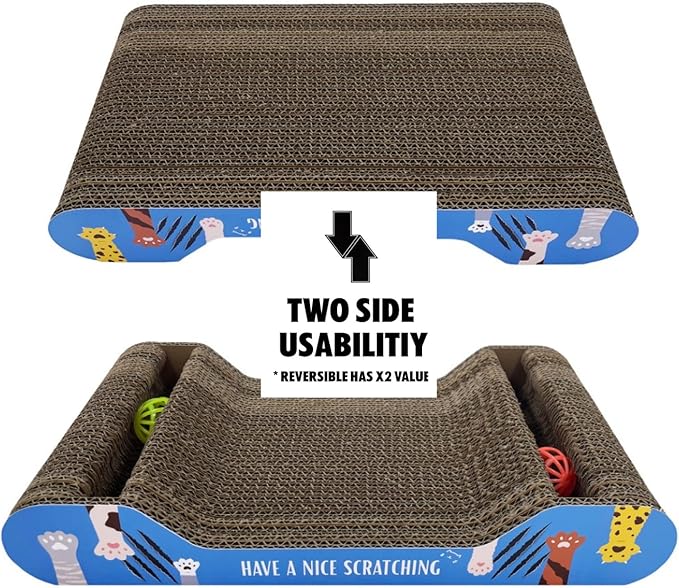 Cat Scratcher Cardboard | Reversible Corrugated Scratch Pad | Eco-Friendly | Durable | Large Size | for Indoor Cats | Includes Catnip