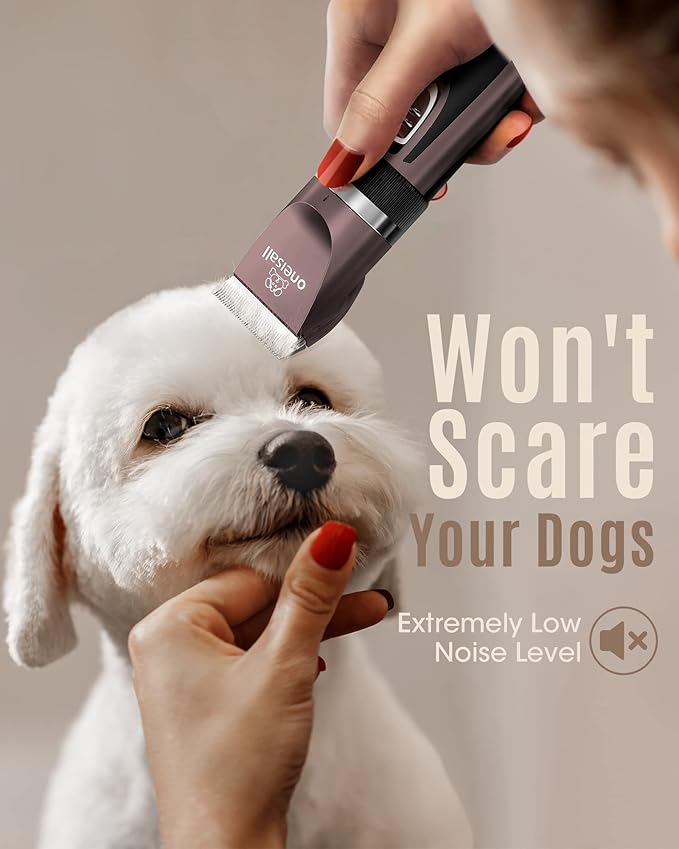 Oneisall Low Noise Dog Clippers, 2-Speed Quiet Grooming Kit Rechargeable Cordless Pet Hair Clipper Trimmer Shaver for Small and Large Dogs Cats Animals (Dark Plum)