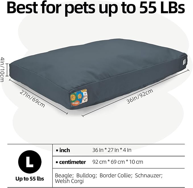 Sytopia 36 Inch Canvas Dog Bed for Large and Medium Dogs, Outdoor and Indoor Pet Bed, Waterproof Washable Removable Cover, Patio Pet Pad, Blue Gray