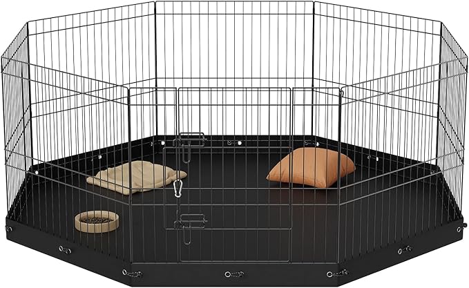 VEVOR Foldable Metal Dog Exercise Pen, Pet Playpen Dog Fence for Camping with Bottom Pad, 24" H 8 Panels, Puppy Crate Kennel Indoor Outdoor for Small & Medium Dogs, Both for Home & Yard Use