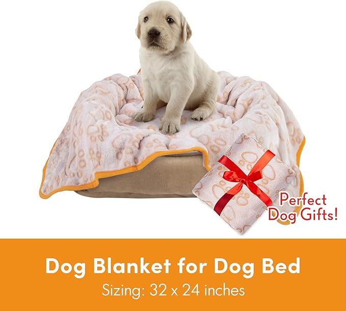 Stuffed Small Beige Premium Soft Dog Blanket, with Flannel Beige Cute Paw Print, 24 * 32 inches, Cat Blanket Puppy Supplies Poodle‌ Dog Products Stuff Essentials