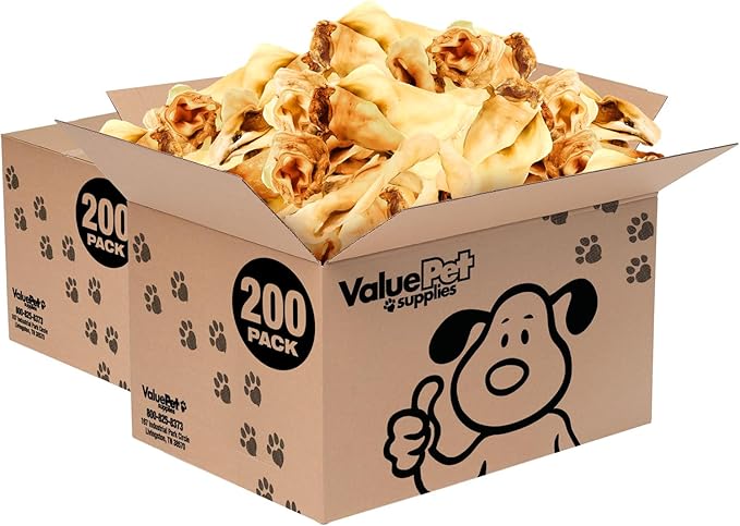 ValueBull Cow Ears, Varied Sizes/Shapes, 400 Count Wholesale Pack - All Natural Dog Treats, 100% Angus Beef, Single Ingredient, Fully Digestible, Cleans Teeth & Gums
