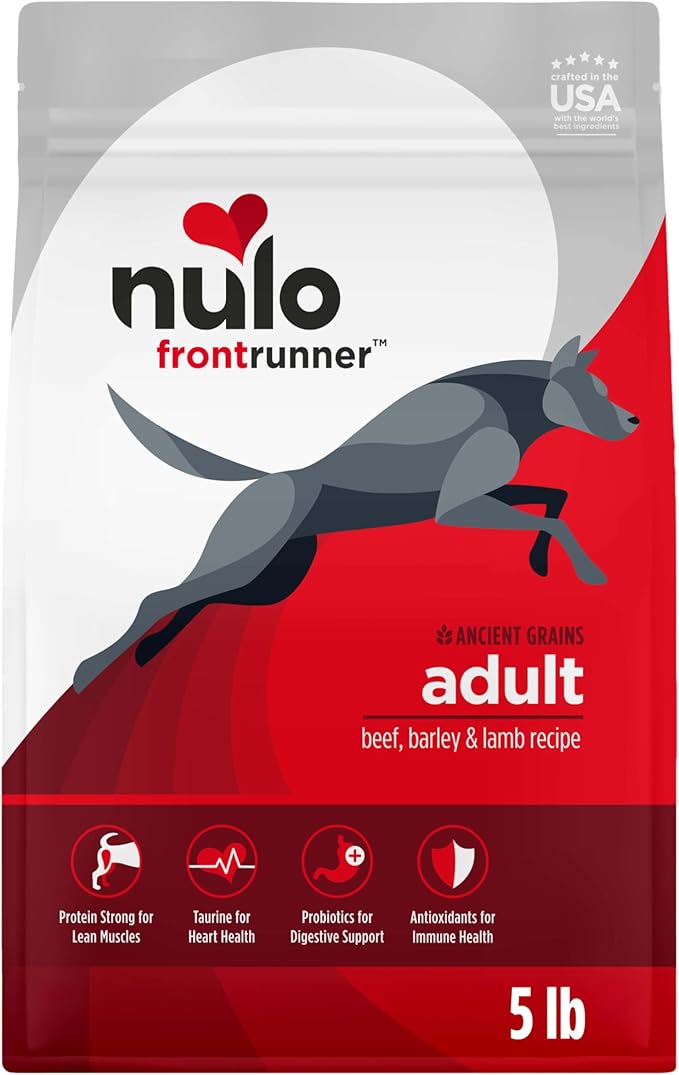 Nulo Frontrunner Ancient Grains High-Protein Dog Food, Beef, Barley, & Lamb Recipe- Natural Dry Dog Food with Probiotics, Grain-Inclusive Kibble for Adult Dogs, 5 lb Bag