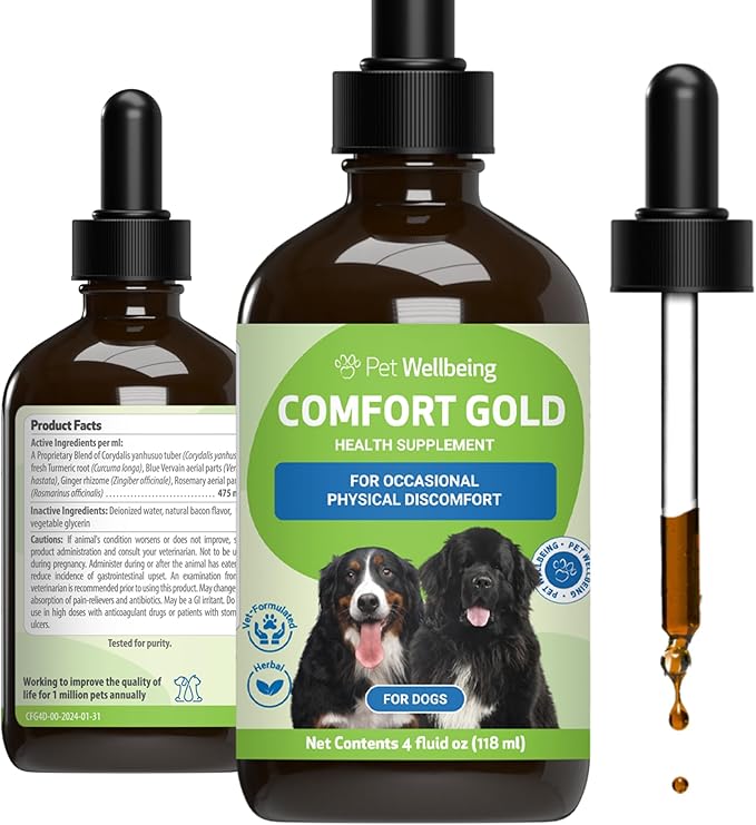 Pet Wellbeing Comfort Gold for Dogs - Supports Canine Physical Comfort, Healthy Circulation, Corydalis, Turmeric - Veterinarian-Formulated Herbal Supplement 4 oz (118 ml)